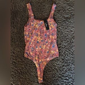 Lulus Mauve Floral Print *Mesh* Bodysuit